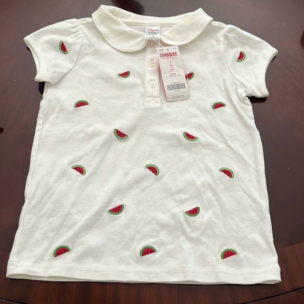 Gymboree NWT Watermelon White Short Sleeve Collared Shirt. Size 6.